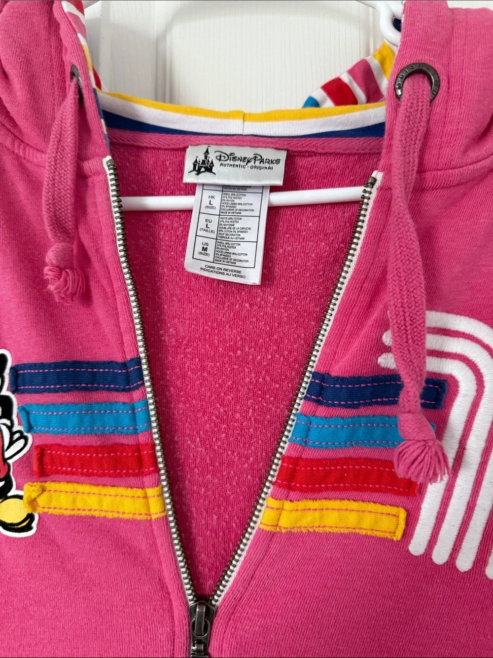 Disney Pink Mickey Mouse Zip Hoodie with Rainbow Stripes - Picture 2 of 5